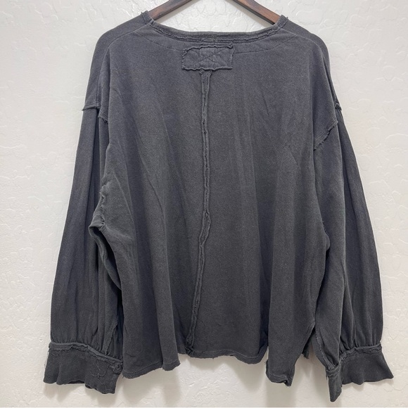 We The Free Gray Cropped Long Sleeve Shirt Oversized Slouchy Hippie - Picture 5 of 6